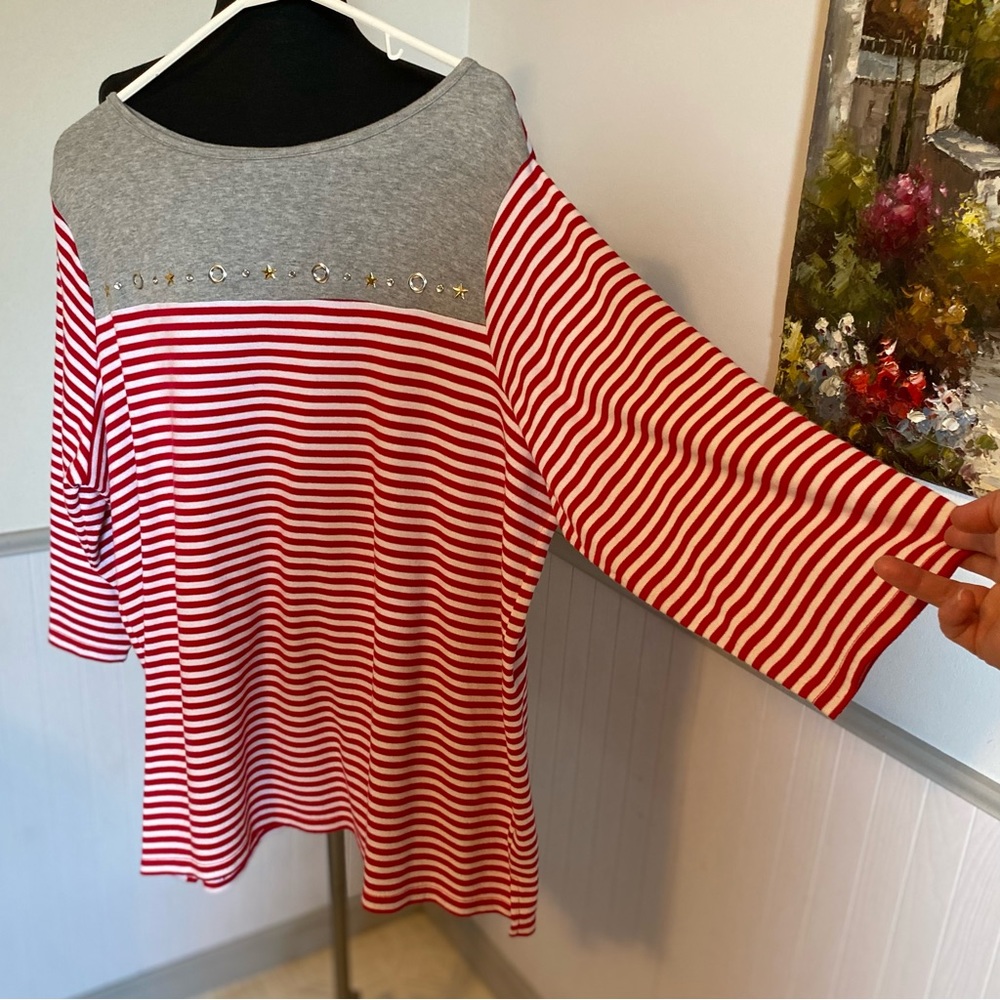 Quacker Factory Embellished Striped 2X Top